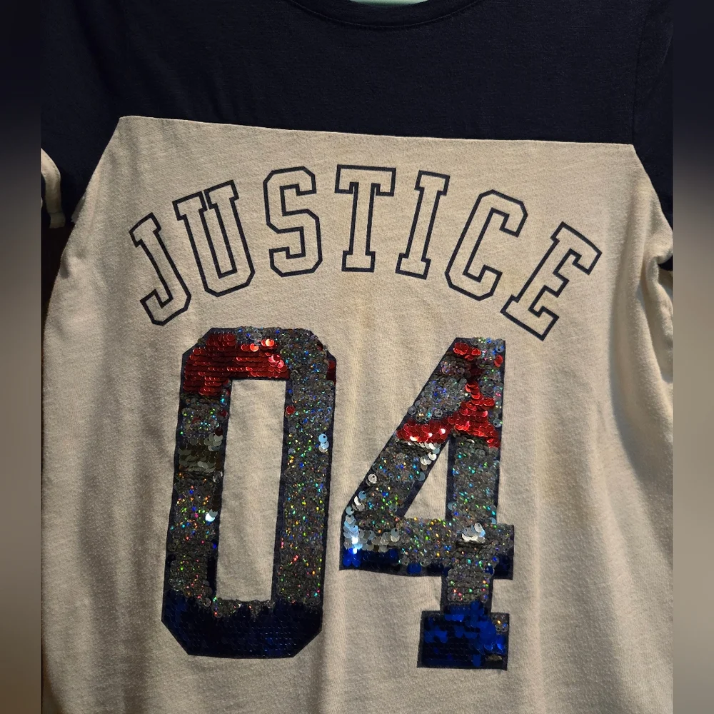 Justice Kids Navy and White Sequin Graphic Tee - Picture 2 of 10